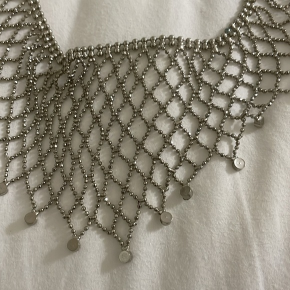Vintage Rhinestones Bib Necklace Clear Prong Set Stones Formal Elegant Necklace - Picture 3 of 5